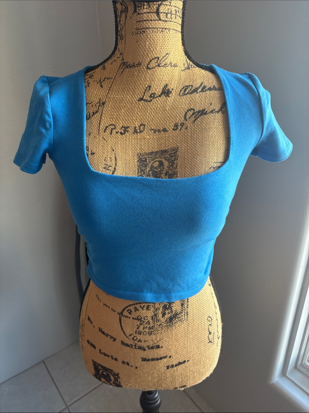 Zara Small Blue Square-Neck Crop Top